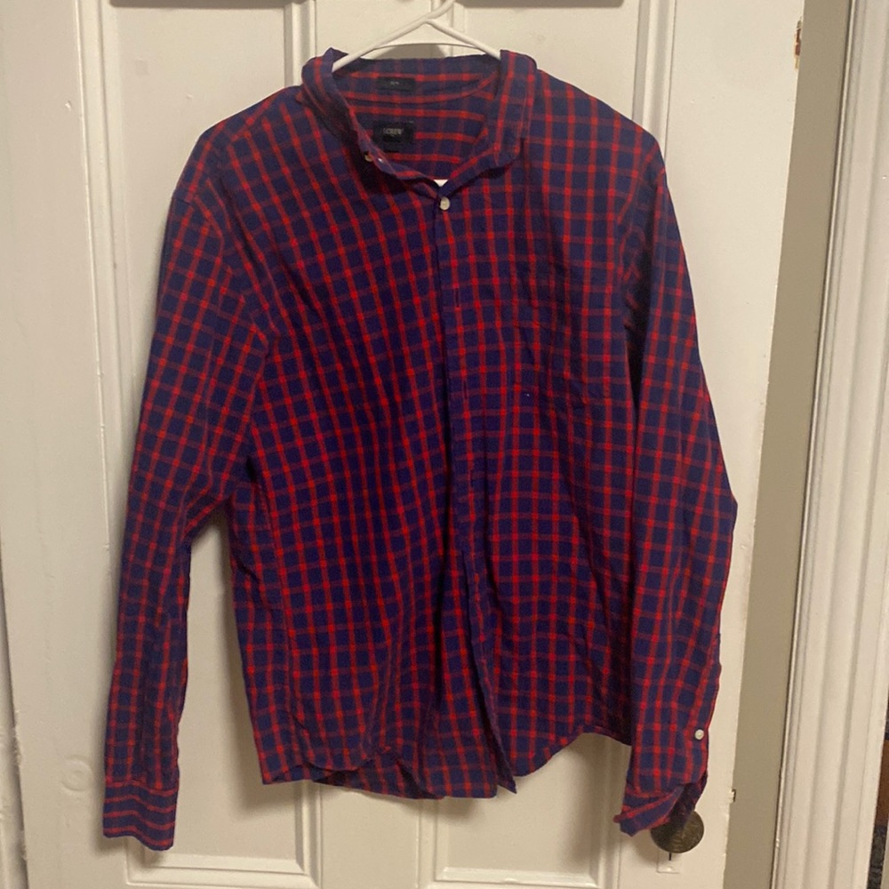 Large, Blue and Red Checkered, Slim , J Crew Button Down
